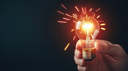 Aufkleber - Explosion of lightbulb showing filament and invention concept. A hand holding a glowing light bulb with electric sparks.