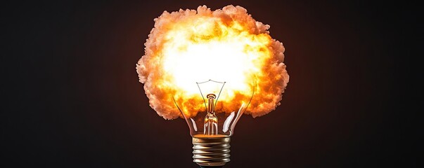 Poster - Explosion of lightbulb showing filament and invention concept. A light bulb exploding, symbolizing innovative ideas and creativity.
