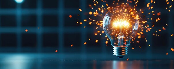 Poster - Explosion of lightbulb in electric high-speed burst concept. An electric bulb emits sparks, symbolizing innovative ideas.