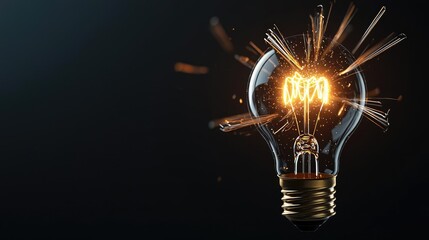 Poster - Explosion of lightbulb in electric high-speed burst concept. Illuminated light bulb with sparks, symbolizing innovation.