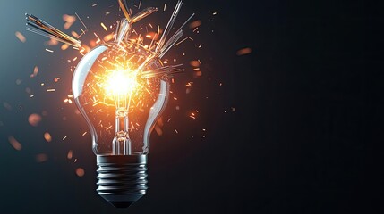 Poster - Explosion of lightbulb in electric high-speed burst concept. A broken light bulb emitting sparks and bright light.