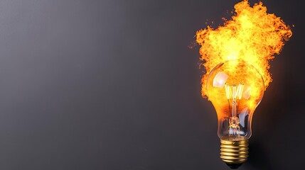 Poster - Explosion of lightbulb in electric high-speed burst concept. A light bulb ignited with vibrant flames, symbolizing innovation.