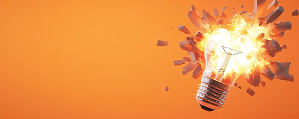 Poster - Explosion of lightbulb in electric high-speed burst concept. Innovative light bulb bursting with energy on vibrant background.