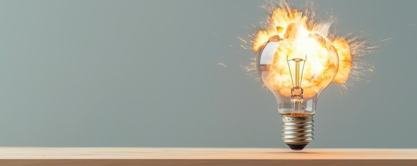 Poster - Explosion of lightbulb in electric high-speed burst concept. An exploding light bulb creating sparks and illuminating the scene.