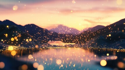 Poster - Mysterious digital valley with reflective gold against shadowy tones