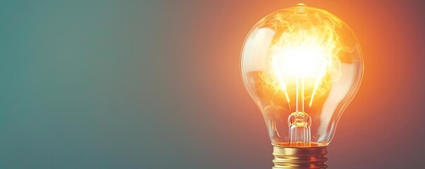 Poster - Explosion of lightbulb showing filament and invention concept. Shining light bulb illuminating a dark background with warm glow.