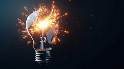 Poster - Explosion of lightbulb in electric high-speed burst concept. An exploding light bulb symbolizes creativity and innovation.