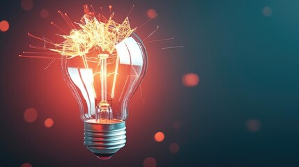 Poster - Explosion of lightbulb with creative invention impact concept. A glowing light bulb with creative sparks illuminating the scene.