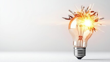 Poster - Explosion of lightbulb with creative invention impact concept. A creative light bulb explosion illustrating bright ideas.