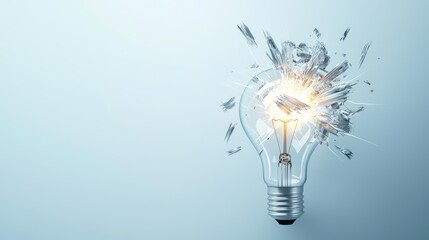 Poster - Explosion of lightbulb in electric high-speed burst concept. A shattered light bulb representing broken ideas and innovation.