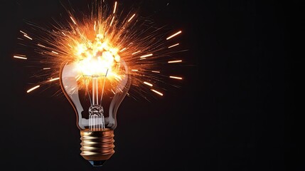 Poster - Explosion of lightbulb in electric high-speed burst concept. A light bulb sparks with energy, showcasing innovation and creativity.