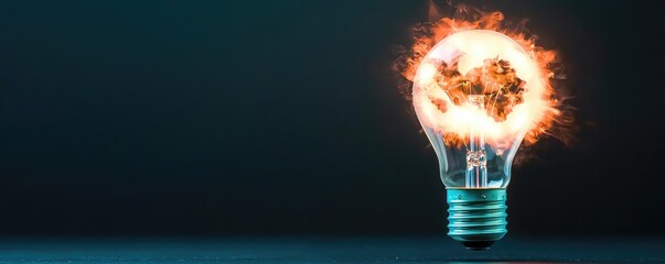 Poster - Explosion of lightbulb in electric high-speed burst concept. A glowing light bulb representing innovation and creativity.