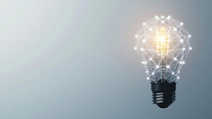 Poster - Polygon lightbulb with innovation and exchange concept. A glowing light bulb symbolizing innovation and creativity.