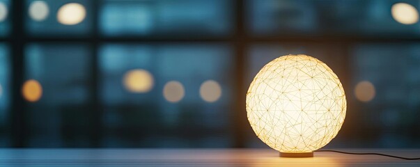 Poster - Polygon lightbulb featuring lamp and network concept. A cozy lamp illuminating a modern living space with warm light.