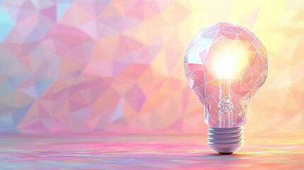 Poster - Polygon lightbulb featuring lamp and network concept. Illuminated light bulb on a colorful geometric background.