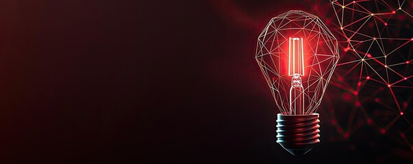 Poster - Polygon lightbulb featuring lamp and network concept. A glowing red light bulb illustration with digital connections.