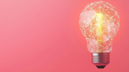 Poster - Polygon lightbulb with innovation and exchange concept. A glowing light bulb on a vibrant pink background.