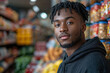 © sofiko14 - Young man in casual attire posing confidently in a supermarket setting