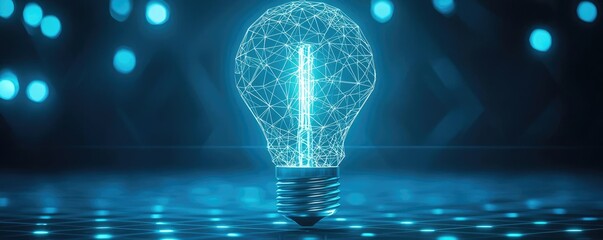 Poster - Polygon lightbulb with innovation and exchange concept. A glowing light bulb symbolizing innovation and bright ideas.