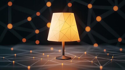 Poster - Polygon lightbulb featuring lamp and network concept. Stylish lamp illuminating a modern, geometric space at night.