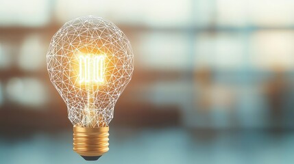 Poster - Polygon lightbulb featuring lamp and network concept. Illuminated light bulb with a creative wireframe design.