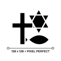 Poster - Freedom of belief and religion pixel perfect glyph solid icon. Basic human rights. Religious liberty protection by democracy. Black silhouette symbol on negative space. Vector isolated illustration