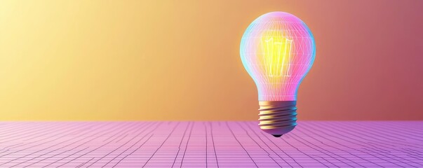 Poster - Polygon lightbulb featuring lamp and network concept. A glowing light bulb on a colorful background with vibrant colors.