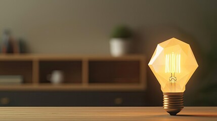 Poster - Polygon lightbulb in business and idea exchange concept. Stylish light bulb illuminating a cozy home interior space.