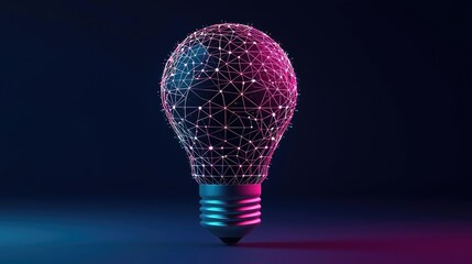 Poster - Polygon lightbulb with innovation and exchange concept. Futuristic light bulb with glowing geometric designs.