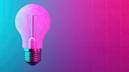 Poster - Polygon lightbulb featuring lamp and network concept. A colorful light bulb against a gradient background.