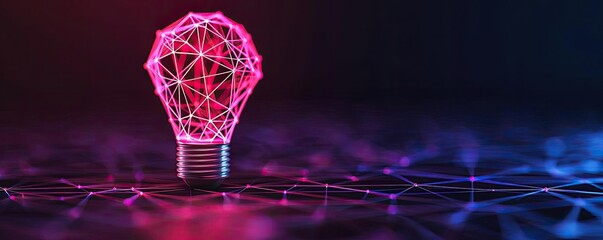 Poster - Polygon lightbulb featuring lamp and network concept. Colorful light bulb representation of digital innovation.