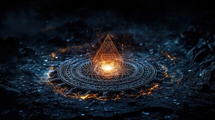 Poster - Mystical energy emanates from ancient symbol dark cave digital art surreal environment close-up view power concept