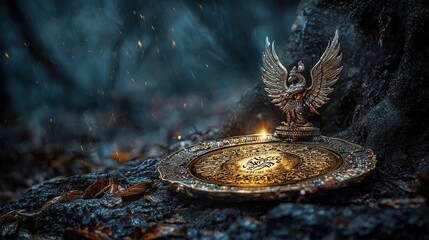 Poster - Ancient artifact discovery enchanted forest photograph mysterious atmosphere close-up cultural heritage