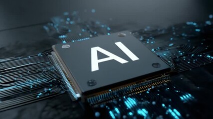 Poster - AI Chip and Tech: A sleek, close-up shot of a cutting-edge AI chip, symbolizing technological advancement and the future of computing.