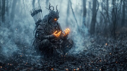 Aufkleber - Mystical forest encounter enchanted woods fantasy art ethereal atmosphere introspective view nature's magic