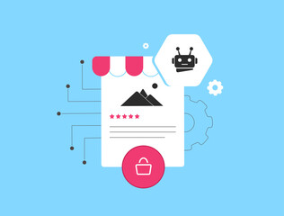 Poster - AI-driven personalization - e-commerce customer experience with martech and ai predictive product recommendations using data analysis and machine learning marketing. Vector illustration and icons