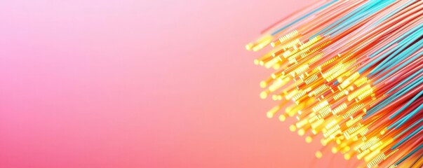 Poster - Lights of glowing fiber optic cables showing network connectors concept. Colorful fiber optic cables glowing with vibrant lights.