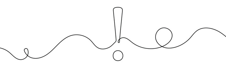 Aufkleber - Continuous linear drawing of exclamation mark. Single-line drawing of an exclamation mark. Exclamation mark in one line style. Vector illustration.