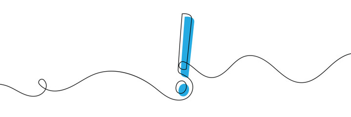 Aufkleber - Continuous linear drawing of exclamation mark. Single-line drawing of an exclamation mark. Exclamation mark in one line style. Vector illustration.
