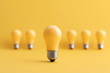 Aufkleber - A vibrant image of a light bulb in the foreground, surrounded by several similar bulbs, all set against a bright yellow background.
