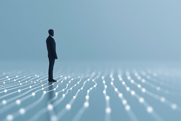 Aufkleber - A silhouetted figure stands on a digital landscape, symbolizing technology, innovation, and the future of connectivity.