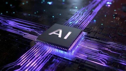 Poster - The Brains of Tomorrow: The future of innovation lies in the core of cutting-edge technology. Illuminated by neon lights, the high-tech processor represents a digital future.