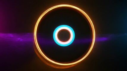 Poster - Neon Circle Abstract: Glowing neon circles create an abstract and futuristic design. The vibrant colors and dynamic composition make this perfect for tech, music, and energy-related projects.
