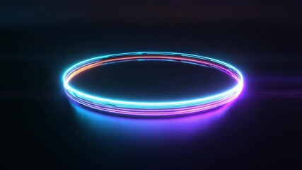 Poster - Neon Light Circle on Black Background: a glowing circle of neon lights, a futuristic design, illuminating a sleek and modern ambiance. The perfect visual for tech, innovation, and design.