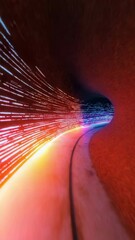 Poster - A colorful, swirling tunnel of light with a blue background. The tunnel is filled with bright colors and he is moving