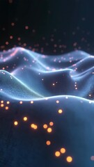 Poster - a blue and orange image of a mountain range with a lot of sparkles. the image has a dreamy and ether
