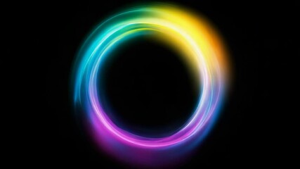 Poster - A colorful circle with a black background. The circle is surrounded by a purple, blue, and orange glow