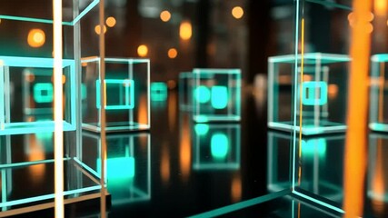 Poster - Glowing Cubes, Abstract, Dark, City Background, Technology Showcase