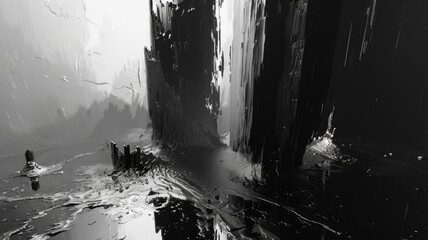 Poster - Abstract of complex glitch with pixel effect in dark background use shading and monochrome to express mysterious design or complexity through tiny object convey sense of horror digital scene. AIG53.