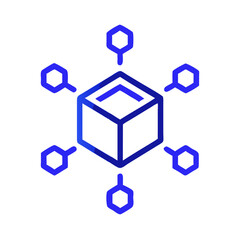 Poster - Blockchain Network Icon with Central Cube and Connected Hexagons